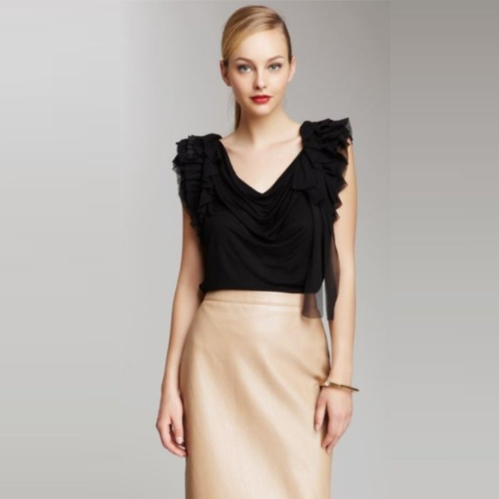 Robert Rodgriguez Black Silk Ruffle Sleeves Top M